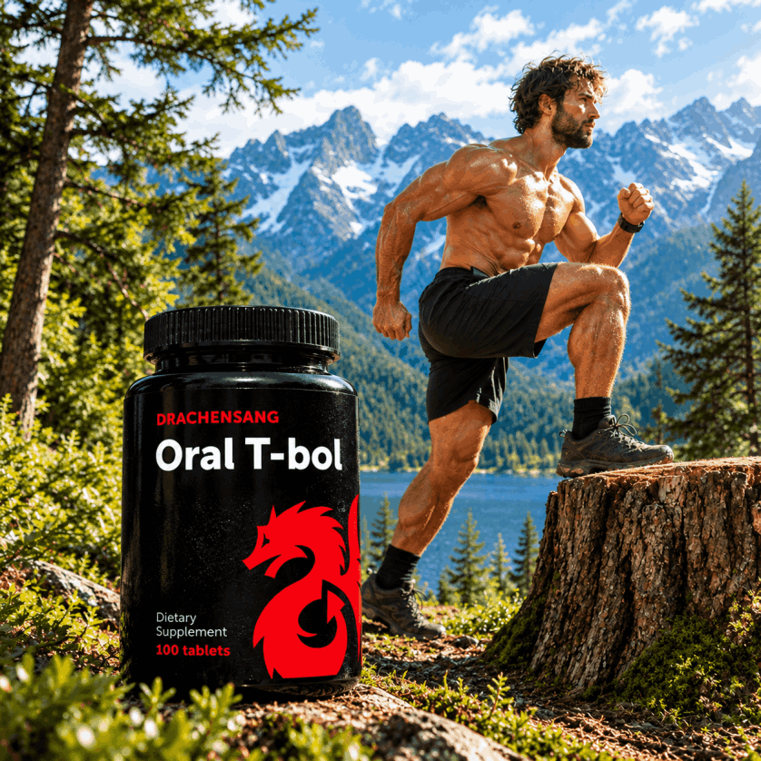 Oral T-Bol 100 Tabletten von Drachensang mit rotem Drachen Logo – Geprüfte Qualität für stahlharte Kraft und trockenen Muskelaufbau in Österreich