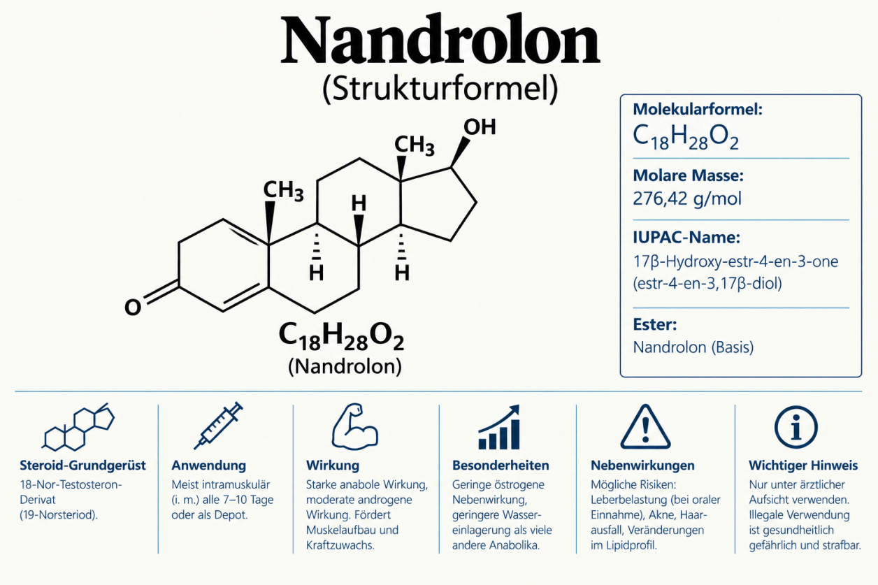 Strukturformel von Nandrolon (19-Nortestosteron) – chemischer Aufbau eines anabolen Steroids